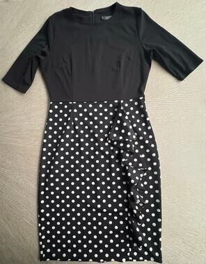 Oxiuly Fashion Black & White Polka Dot Ruffle Colorblock Sheath Dress Size L